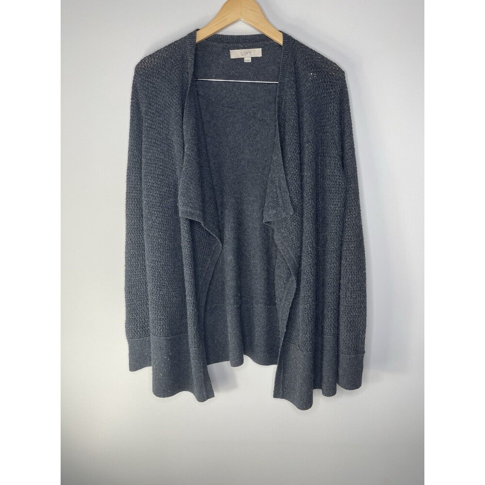 Loft Women's Open Cardigan Wool Blend Size:M Charcoal Gray Classic Grannycore